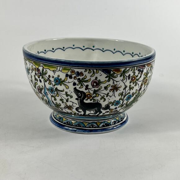 Ceramicas De Coimbra Portugal Hand Painted Floral Animal Soup Cup 7" x 3.5" - Picture 4 of 11